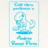 Ex Libris dinosaurio con libro