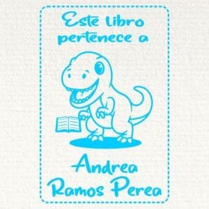 Ex Libris dinosaurio con libro