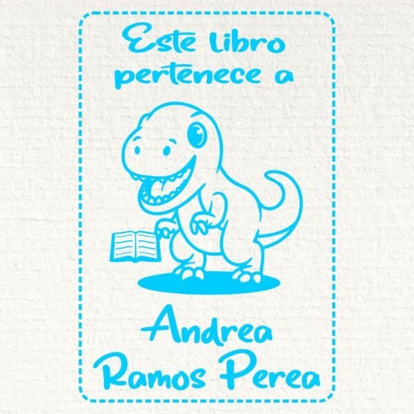 Ex Libris dinosaurio con libro