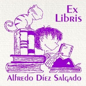 Ex Libris Niño Leyendo con Gato