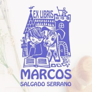 Ex Libris Niño Leyendo con un Perro
