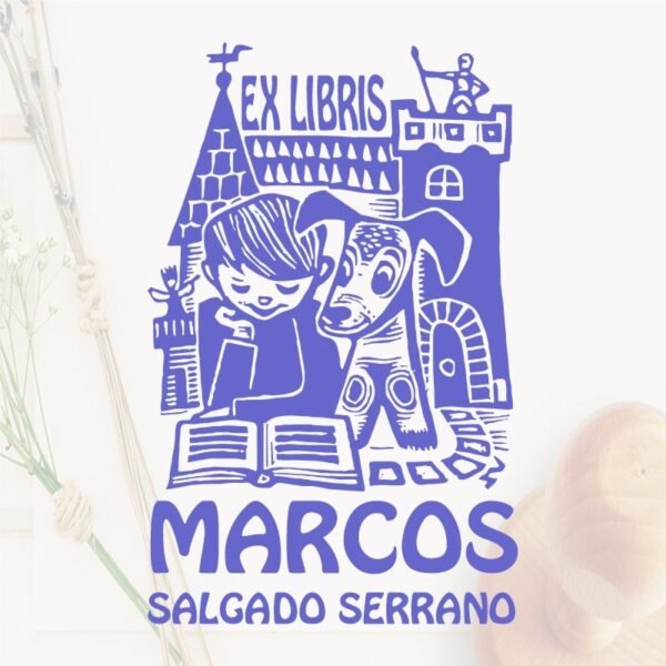 Ex Libris Niño Leyendo con un Perro