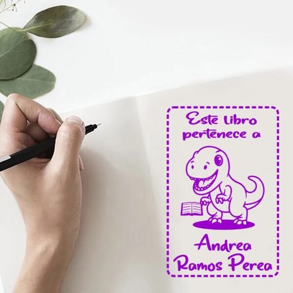 Ex Libris dinosaurio con libro - Imagen 2