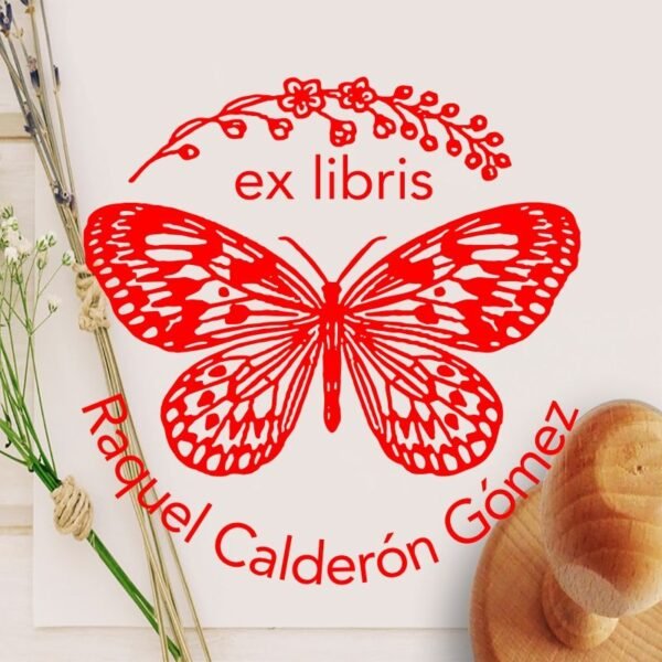 Ex Libris Mariposa con Flores - Imagen 2