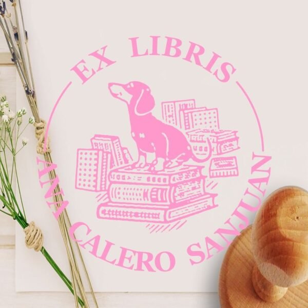 Ex Libris Perro con Libros - Imagen 2