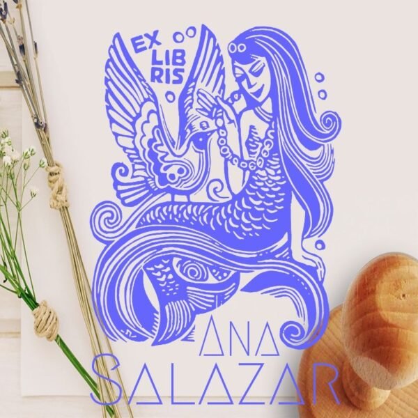 Ex Libris Sirena con Ave - Imagen 2
